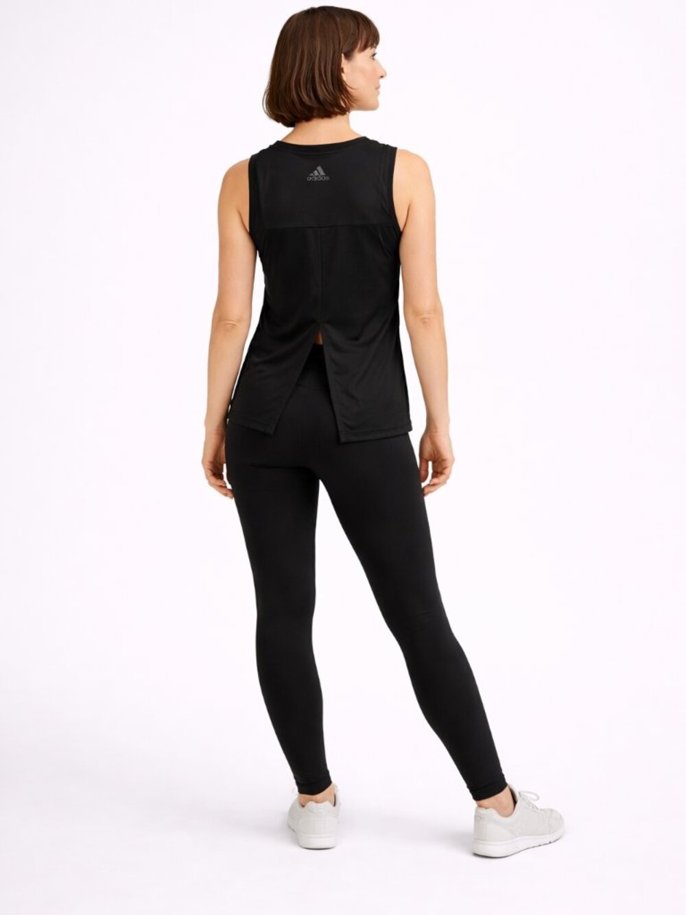 Adidas Studio Yoga Tank Black XS NWT Open Back Slit Athletic Top - Picture 2 of 8